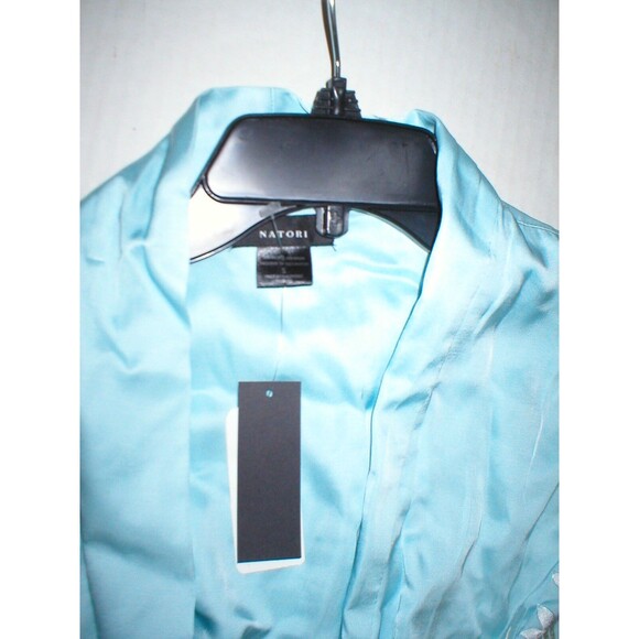 NWT $350 New Designer Natori Orchid Flower Embroidered Womens Wrap Robe S Blue - Picture 5 of 10
